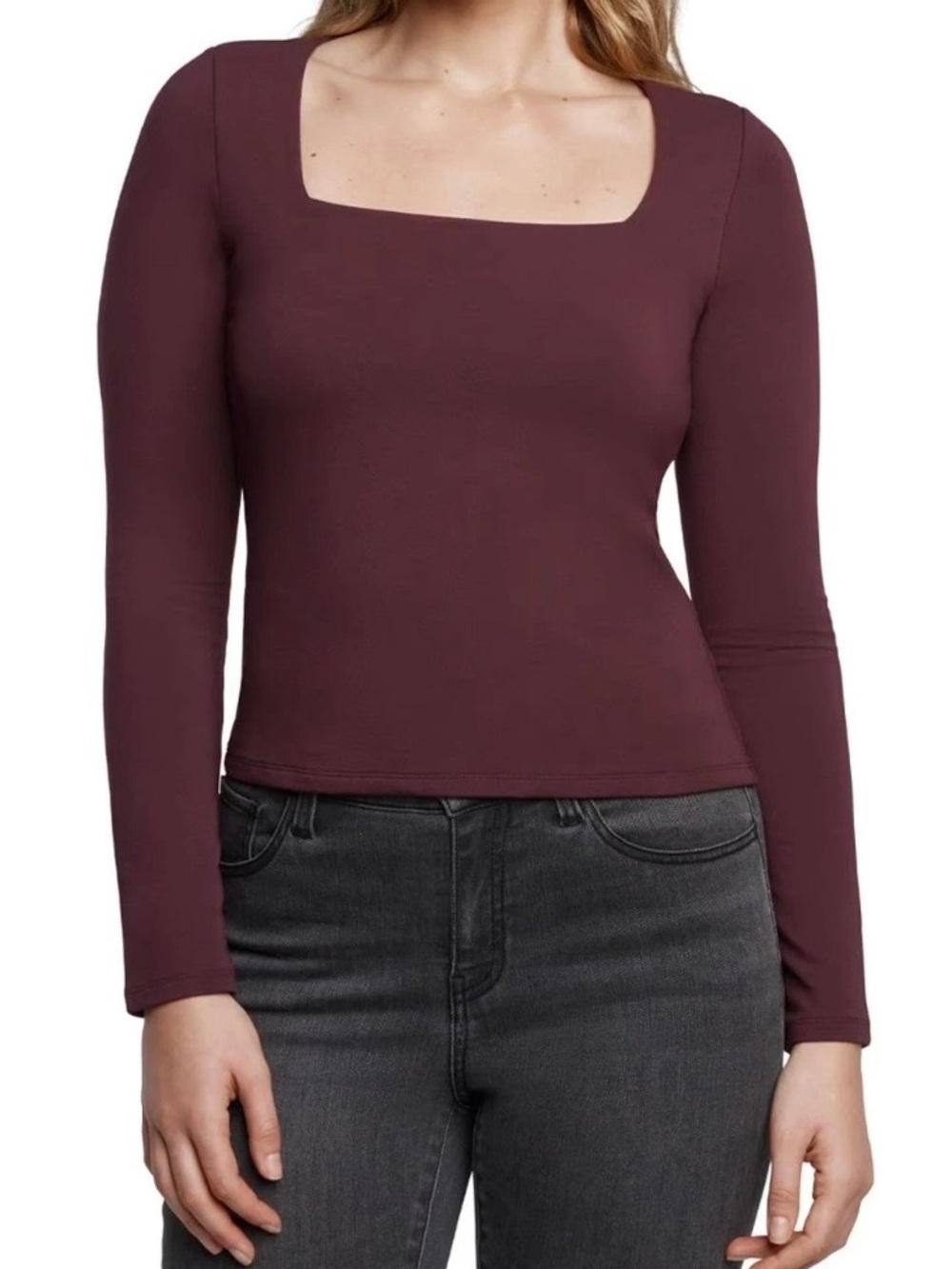 Express Square Neck Long Sleeve Top - Burgundy Size XXL